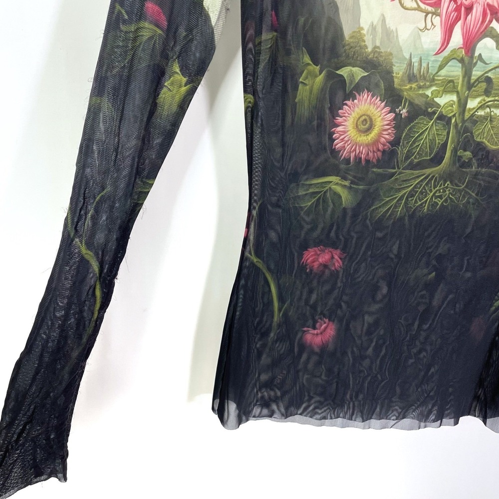 Monse Rose‎ Printed Mesh Top Long Sleeve Mesh Surrealist Sheer Long Sleeve Sz L - Picture 8 of 16